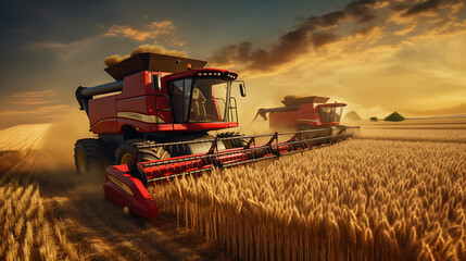 A tractor combine harvesters in wheat fields that increase harvest success