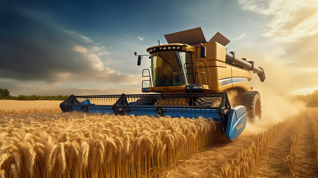 A tractor combine harvesters in wheat fields that increase harvest success