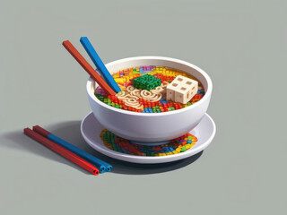 Colorful Pixel Art - Vibrant Noodle Soup and Rubik's Cube Pixelation Gen AI
