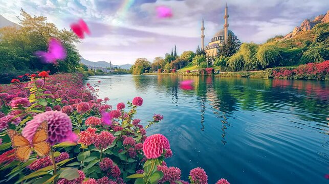 Visual Symphony: Crafted Mosque Animation, Perfect Video Element. Generative AI