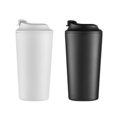 Black and white thermo coffee mug mockup isolated on white background