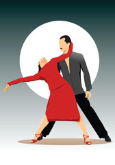 Couple dancing a tango. Vector Colored hand drawn 3d illustration