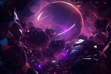 Fluid purple geometric shapes with a vibrant fractal backdrop. One hue dominates. Generative AI