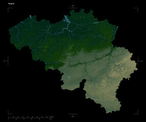 Belgium shape isolated on black. Physical elevation map