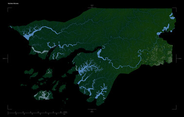 Guinea-Bissau shape isolated on black. Physical elevation map