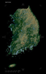 South Korea shape isolated on black. Physical elevation map © zelwanka