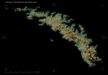 South Georgia - South Georgia and the South Sandwich Islands shape isolated on black. Physical elevation map