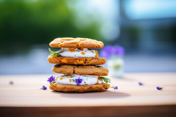 shot of cookie sandwich with cream filling
