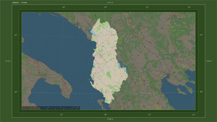 Albania composition. OSM Topographic German style map