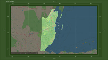 Belize composition. OSM Topographic German style map