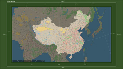 China composition. OSM Topographic German style map