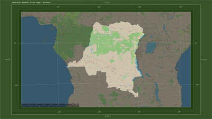 Democratic Republic of the Congo composition. OSM Topographic German style map