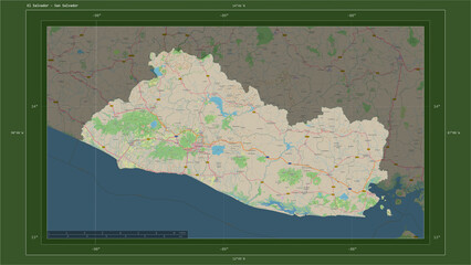 El Salvador composition. OSM Topographic German style map