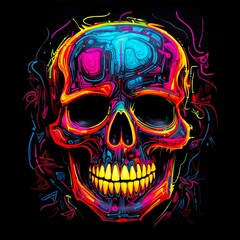 Crossing out Colorful skull with black background. High resolution 8k