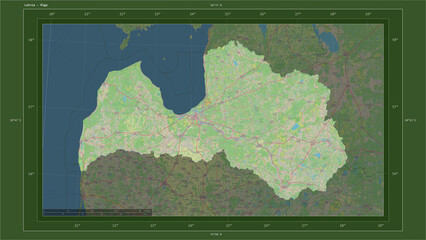 Latvia composition. OSM Topographic German style map