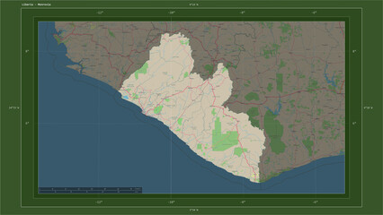 Liberia composition. OSM Topographic German style map