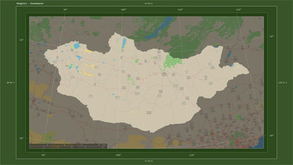 Mongolia composition. OSM Topographic German style map