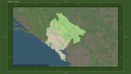 Montenegro composition. OSM Topographic German style map