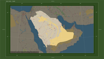 Saudi Arabia composition. OSM Topographic German style map