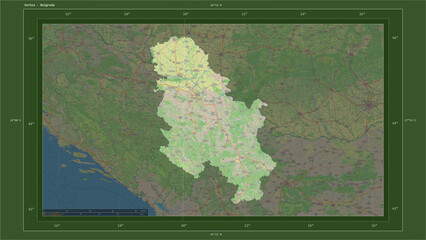 Serbia composition. OSM Topographic German style map