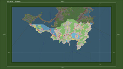 Sint Maarten composition. OSM Topographic German style map
