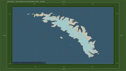 South Georgia - South Georgia and the South Sandwich Islands composition. OSM Topographic German style map © zelwanka