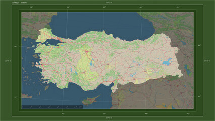 Türkiye composition. OSM Topographic German style map
