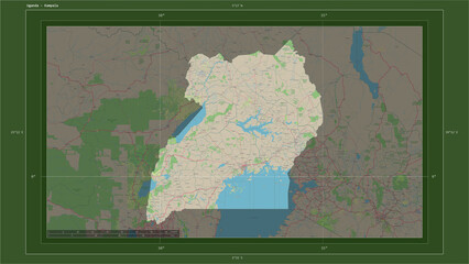 Uganda composition. OSM Topographic German style map