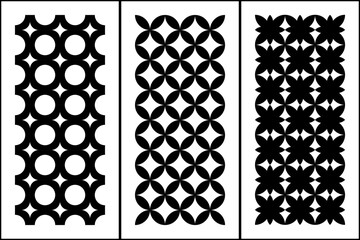 black and white set of seamless floral and geometric pattern 