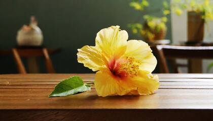 Fototapeta na wymiar yellow flower on the table