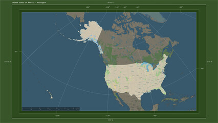 United States of America composition. OSM Topographic German style map