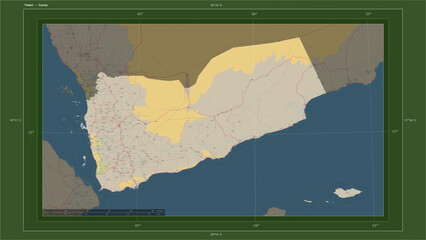 Yemen composition. OSM Topographic German style map