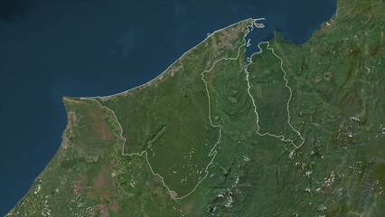 Brunei outlined. High-res satellite map © zelwanka