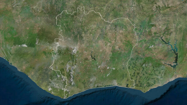 Ivory Coast outlined. High-res satellite map