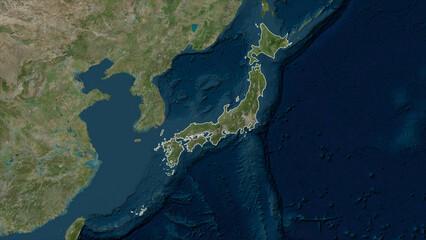Japan outlined. High-res satellite map © zelwanka