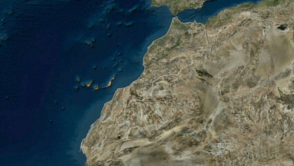 Morocco outlined. High-res satellite map © zelwanka