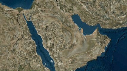 Saudi Arabia outlined. High-res satellite map