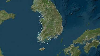 South Korea outlined. High-res satellite map © zelwanka