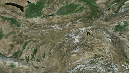 Tajikistan outlined. High-res satellite map © zelwanka