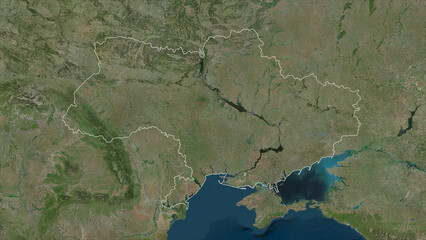 Ukraine between 2014 and 2022 outlined. High-res satellite map