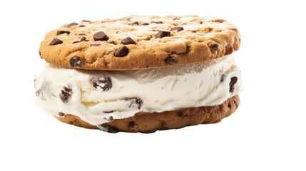 Chocolate chip ice cream sandwich isolated on transparent or white background