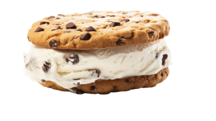 Chocolate chip ice cream sandwich isolated on transparent or white background
