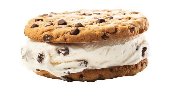 Chocolate chip ice cream sandwich isolated on transparent or white background