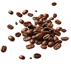 Falling coffee beans isolated on a white or transparent or white background 