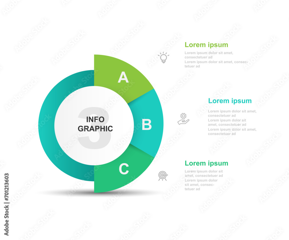 Poster Circle template vector infographic element with 3 step process or options suitable for presentation and business information 