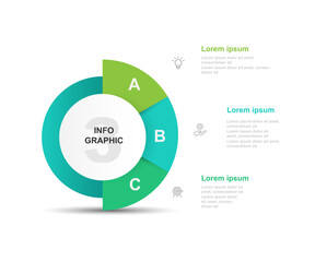 Circle template vector infographic element with 3 step process or options suitable for presentation and business information  - obrazy, fototapety, plakaty