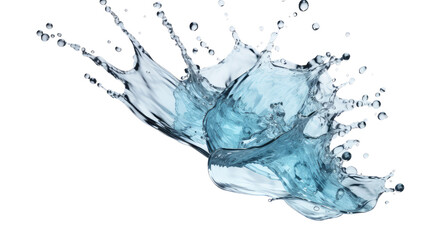 Realistic blue water splash and drops on transparent background