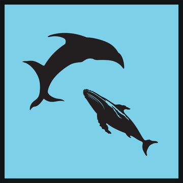 Whale Silhouette vector Clip art, Whale vector set