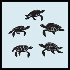 Fototapeta premium Turtles Silhouette Underwater set, vector set of sea turtles