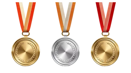 Fotobehang Set of award golden, silver and bronze blank medals isolated on transparent a white background © PNG City